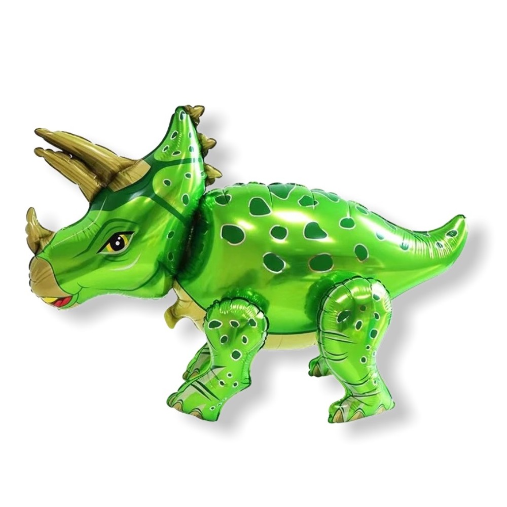 Palloncino in Mylar a forma di Dinosauro Green Triceratops che Cammina