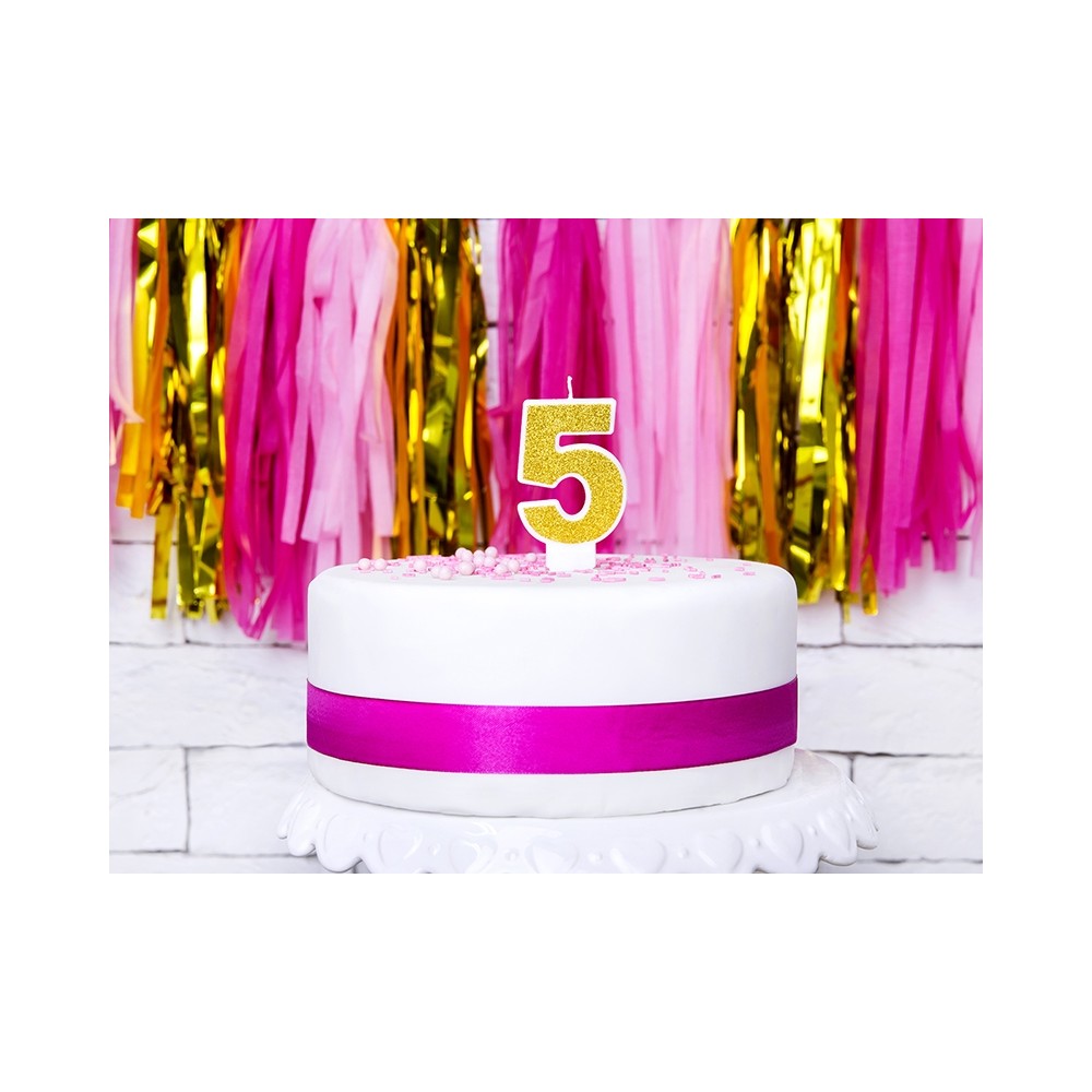 Candelina Torta Numero 5 Cinque con Glitter Oro Compleanno Bambino