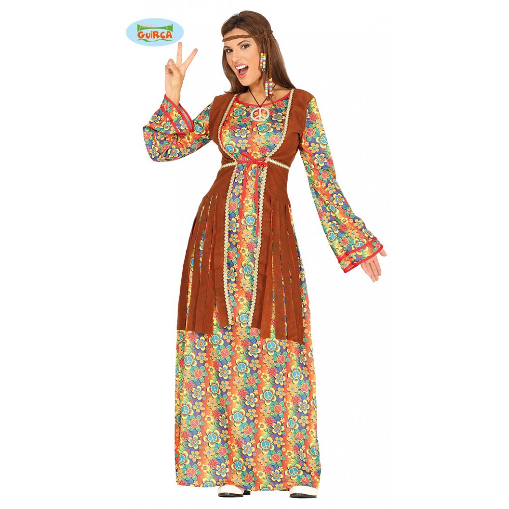 Costume Hippie Donna Figlia Dei Fiori Anni 60 Carnevale Vestiti Donna  Adulto Anni 60 Lungo